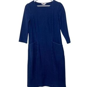 Boden Women's Dress Size 6L Blue Stretch Sheath Structured Pockets Half Sleeve